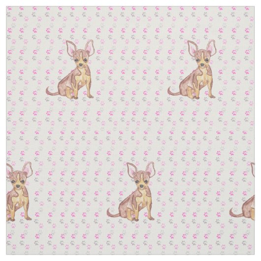 水彩画および足のプリントのかわいいチワワの子犬 ファブリック (見本)