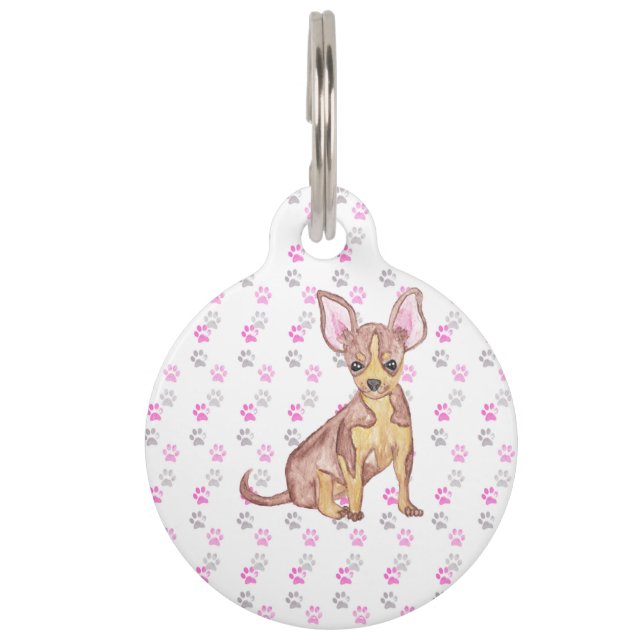 水彩画および足のプリントのかわいいチワワの子犬 ペット　ネームタグ (裏面)