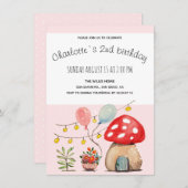 水彩画かわいいキノコと花 案内状 (正面/裏面)