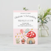 水彩画かわいいキノコと花 案内状 (スタンド正面)