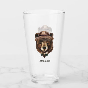 水彩画くまのファッション はあなたの名前を加えます タンブラーグラス