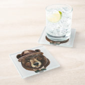 水彩画くまのファッション ガラスコースター (アングル)