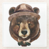 水彩画くまのファッション ガラスコースター (正面)