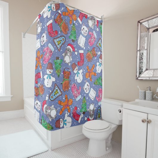水彩画で手塗りクリスマスのキャラクター シャワーカーテン (インサイチュ)
