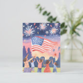水彩画で描いたアメリカ独立記念日の花火 ポストカード (スタンド正面)
