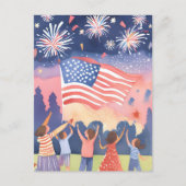 水彩画で描いたアメリカ独立記念日の花火 ポストカード (正面)