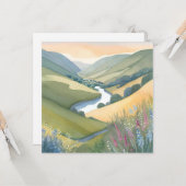 水彩画で描いた美しい起伏に富んだ丘陵の風景 カード (正面/裏面インサイチュ)