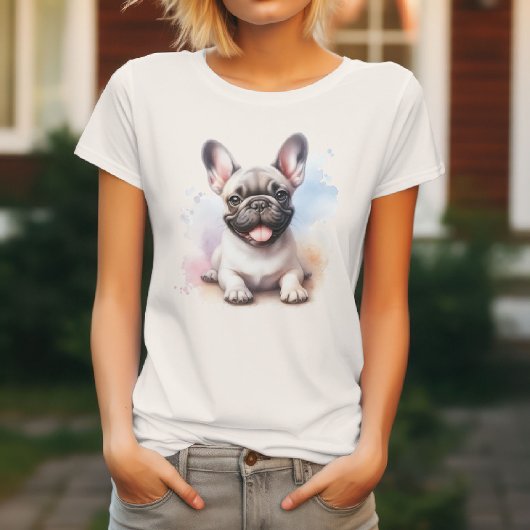 水彩画で描かれたかわいいフレンチブルドッグ Tシャツ