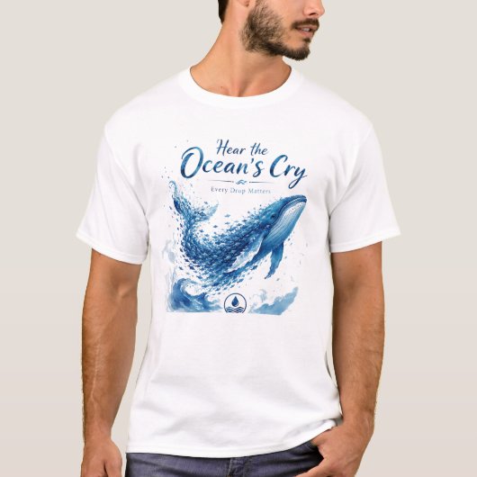 水彩画で描かれたクジラの海洋アート Tシャツ (正面)