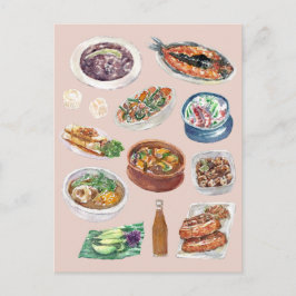 水彩画で描かれたフィリピン伝統料理 - ピノイ ポストカード