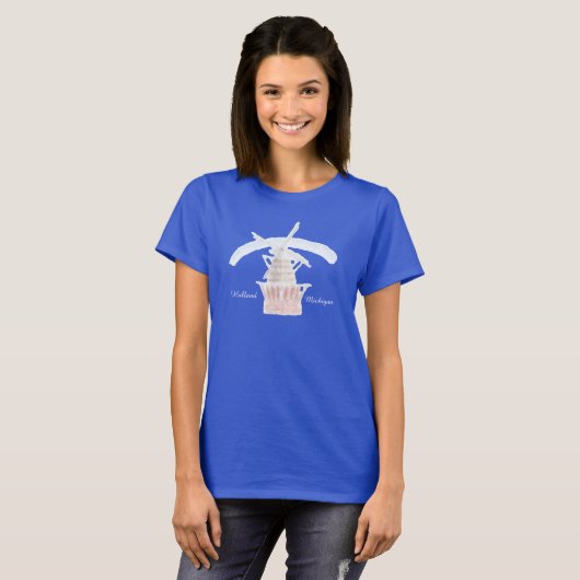 水彩画で描かれたミシガン州ホランドのかわいい風車 Tシャツ (正面フル)
