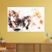 水彩画で描かれた三匹のかわいい子猫 キャンバスプリント (インサイチュ (リビング))