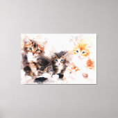 水彩画で描かれた三匹のかわいい子猫 キャンバスプリント (正面)