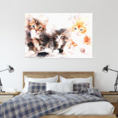 水彩画で描かれた三匹のかわいい子猫 キャンバスプリント (インサイチュ (寝室))