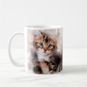 水彩画で描かれた三匹のかわいい子猫 コーヒーマグカップ (左)