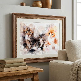 水彩画で描かれた三匹のかわいい子猫 フォトプリント           