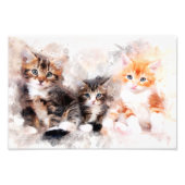 水彩画で描かれた三匹のかわいい子猫 フォトプリント (正面)