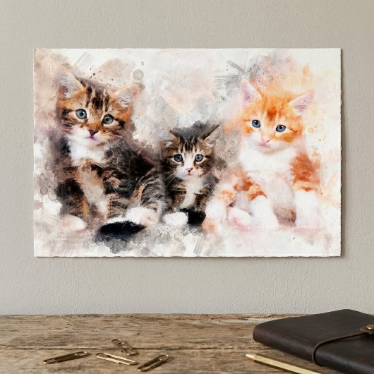 水彩画で描かれた三匹のかわいい子猫 ポスター