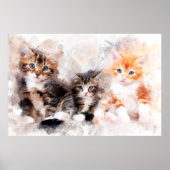 水彩画で描かれた三匹のかわいい子猫 ポスター (正面)