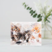 水彩画で描かれた三匹のかわいい子猫 ポストカード (スタンド正面)