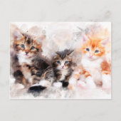 水彩画で描かれた三匹のかわいい子猫 ポストカード (正面)