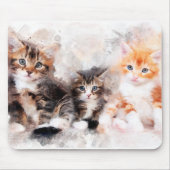 水彩画で描かれた三匹のかわいい子猫 マウスパッド (正面)