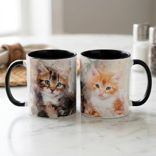 水彩画で描かれた三匹のかわいい子猫 マグカップ
