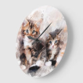 水彩画で描かれた三匹のかわいい子猫 ラージ壁時計 (傾斜)