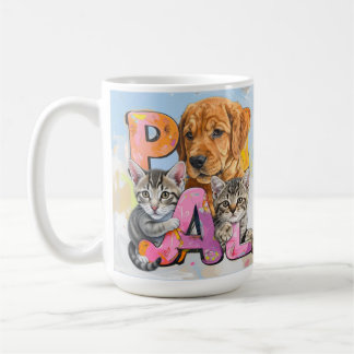 水彩画で描かれた愛らしいPALの好奇心旺盛な犬と猫たち コーヒーマグカップ