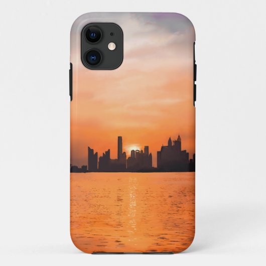 水彩画で描かれた海岸沿いの街の夕焼け Case-Mate iPhoneケース (裏面)