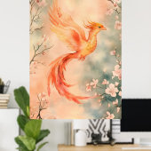 水彩画で描かれた神話の鳳凰 ポスター (ホームオフィス)