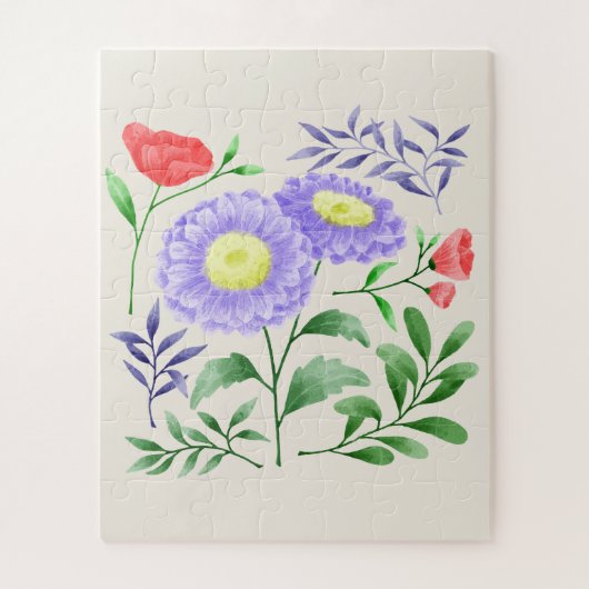 水彩画で描かれた花のセット ジグソーパズル (縦)