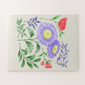 水彩画で描かれた花のセット ジグソーパズル (横)