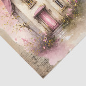 水彩画で描かれた花咲くカントリーホーム 薄葉紙 (詳細)
