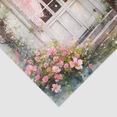 水彩画で描かれた花咲く春のカントリーホーム 薄葉紙 (詳細)