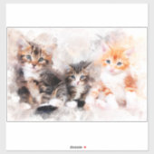 水彩画で描かれた3匹のかわいい子猫 シール (シート)