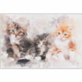水彩画で描かれた3匹のかわいい子猫 シール (正面)