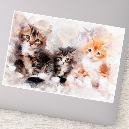 水彩画で描かれた3匹のかわいい子猫 シール