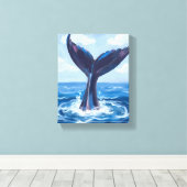 水彩画で描くクジラウォッチング | 青い海 キャンバスプリント (インサイチュ (ウッドフロア))