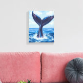 水彩画で描くクジラウォッチング | 青い海 キャンバスプリント (インサイチュ (リビング))