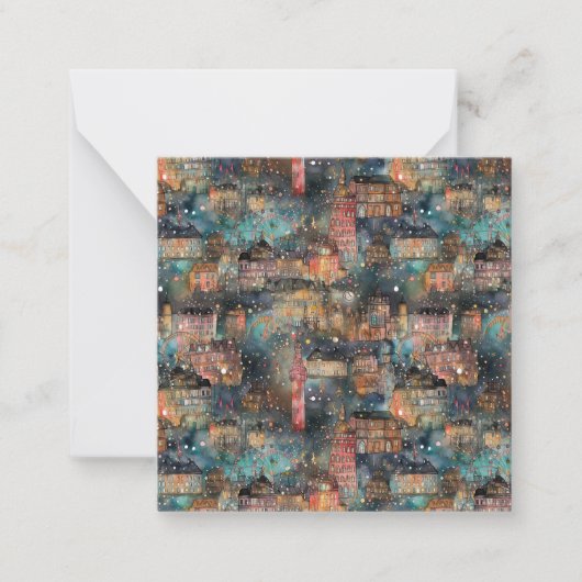 水彩画で描くクリスマスと新年のロンドン ノートカード (正面)