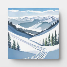 水彩画で描くスキー場の冬の風景 フォトプラーク
