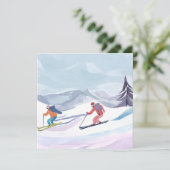 水彩画で描く冬の山々 スキーの日 カード (スタンド正面)