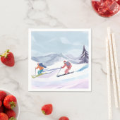 水彩画で描く冬の山 スキーの日 スタンダードカクテルナプキン (インサイチュ)