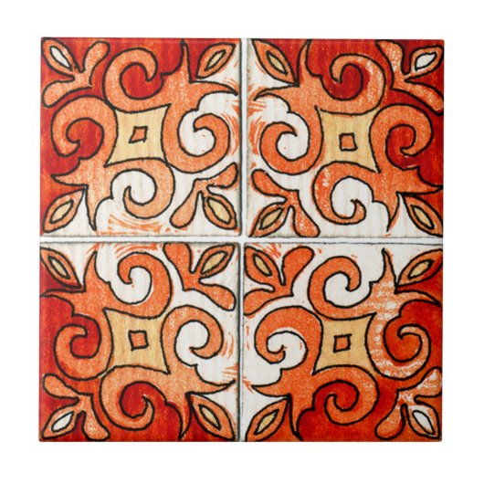 水彩画で絵を描かれる手によって切り分けられるタイルのデザイン6 タイル (正面)