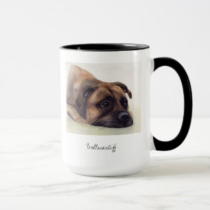水彩画で絵を描かれるBullmastiff犬 マグカップ