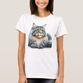水彩画で表現された優雅な猫 Tシャツ (正面)