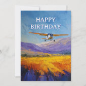 水彩画で表現された湖上のセスナ機 楽しい誕生日おめでとう シーズンカード (正面)