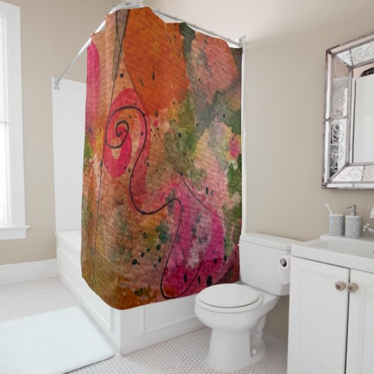 水彩画とインクかわいらし抽象芸術絵画の芸術 シャワーカーテン (インサイチュ)