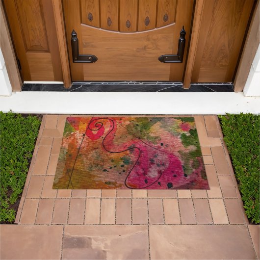水彩画とインクかわいらし抽象芸術絵画の芸術 ドアマット (室外)